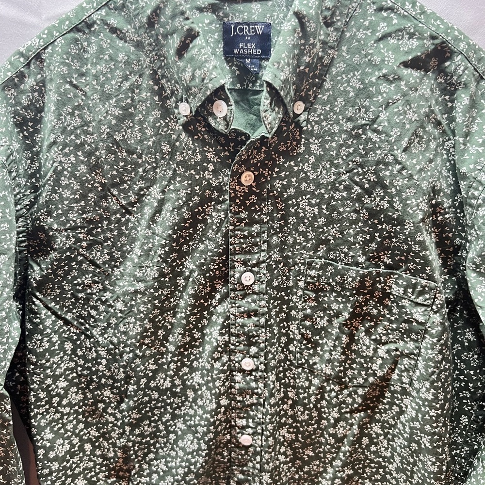 J. Crew Green Casual Button‎ Down Shirt slim medium floral flex